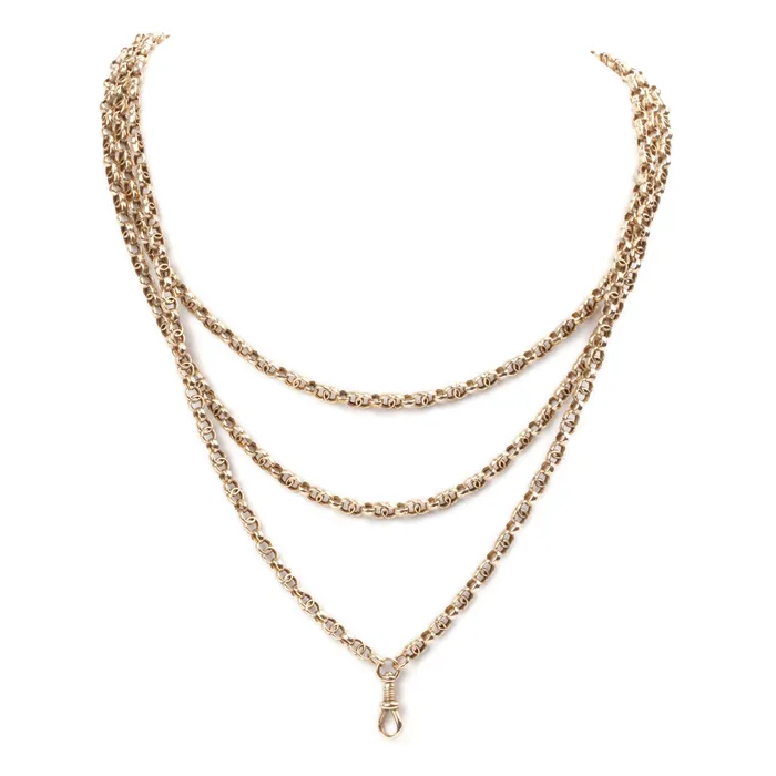 Necklaces Bell Bird Antiques Victorian Era Long Rose Gold Chain with Infinity Links