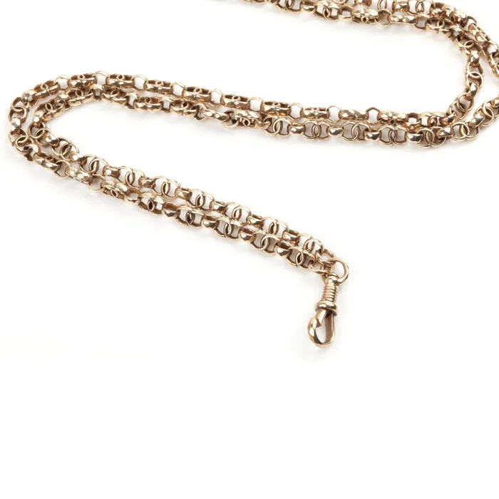 Necklaces Bell Bird Antiques Victorian Era Long Rose Gold Chain with Infinity Links