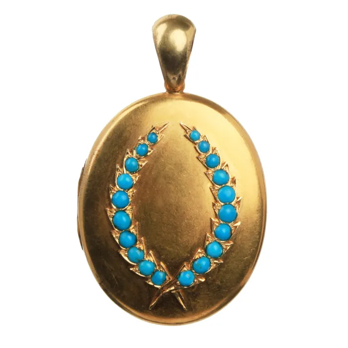 Necklaces Bell Bird Antiques Victorian Turquoise Wreath Locket