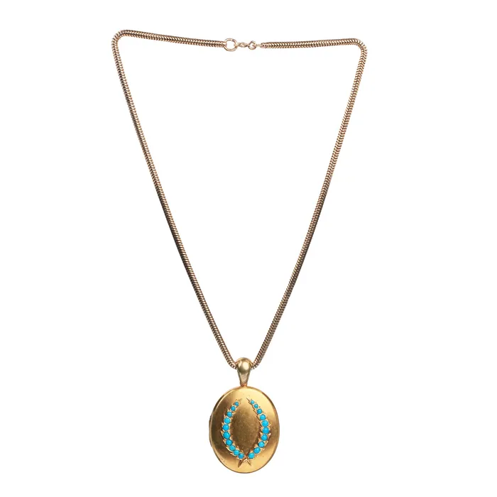 Necklaces Bell Bird Antiques Victorian Turquoise Wreath Locket