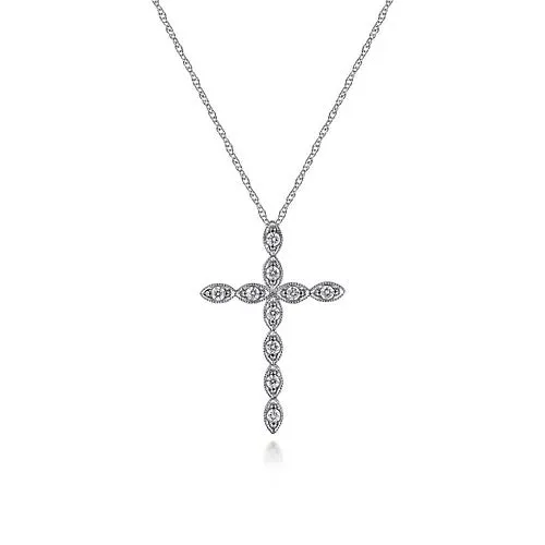 Necklaces GABRIEL CO 14K White Gold Segmented Diamond Cross Necklace