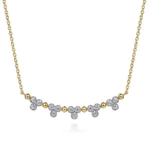 Necklaces GABRIEL CO 14K Yellow Gold Bujukan Bar Necklace with Diamond Trio Stations
