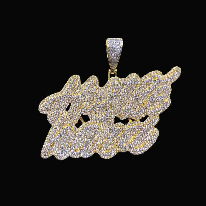 Necklaces Hustle Hard Iced Out Letter Diamond Pendant Necklace HUSTLE HARD