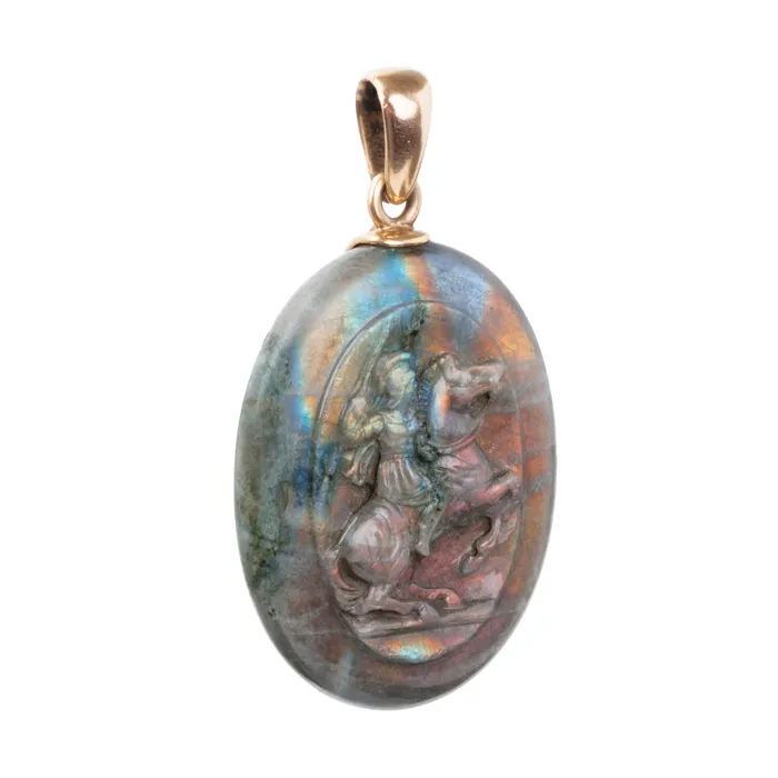 Necklaces Late 19th Century Labradorite Locket Bell Bird Antiques
