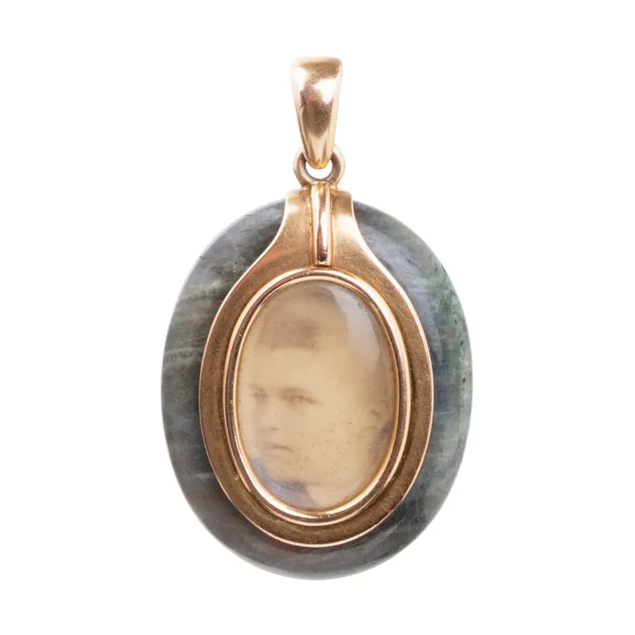 Necklaces Late 19th Century Labradorite Locket Bell Bird Antiques