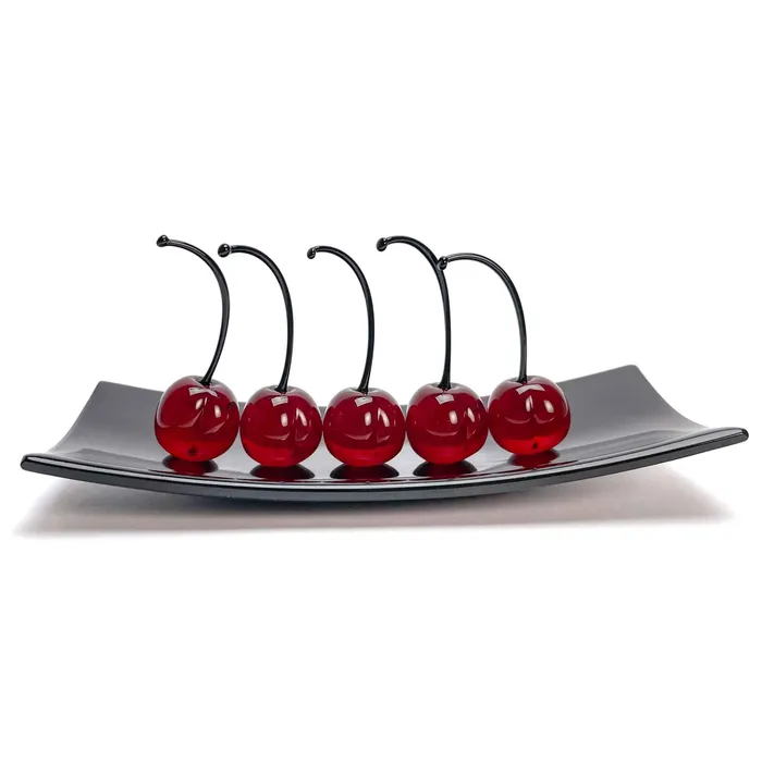 Necklaces MuranoVItrum Set 5 Small Cherries with Rectangular Plate Love and Elegance Murano Glass