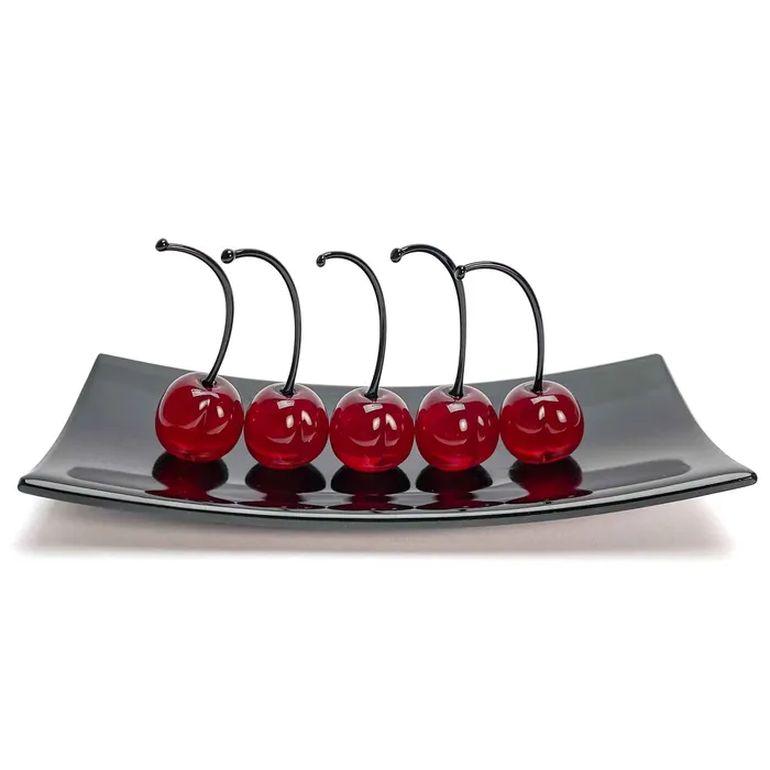 Necklaces MuranoVItrum Set 5 Small Cherries with Rectangular Plate Love and Elegance Murano Glass