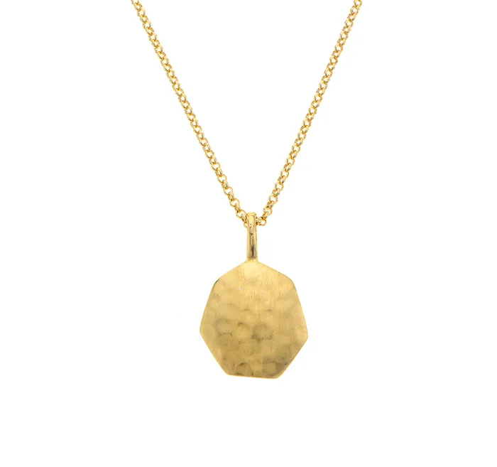 Necklaces Nava Zahavi Nava Zahavi Gold Plated Hammered Hexagon Pendant
