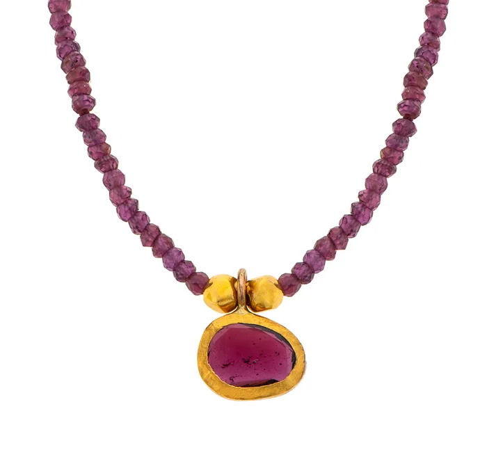 Necklaces Nava Zahavi Nava Zahavi Yellow Gold Garnet drop Necklace