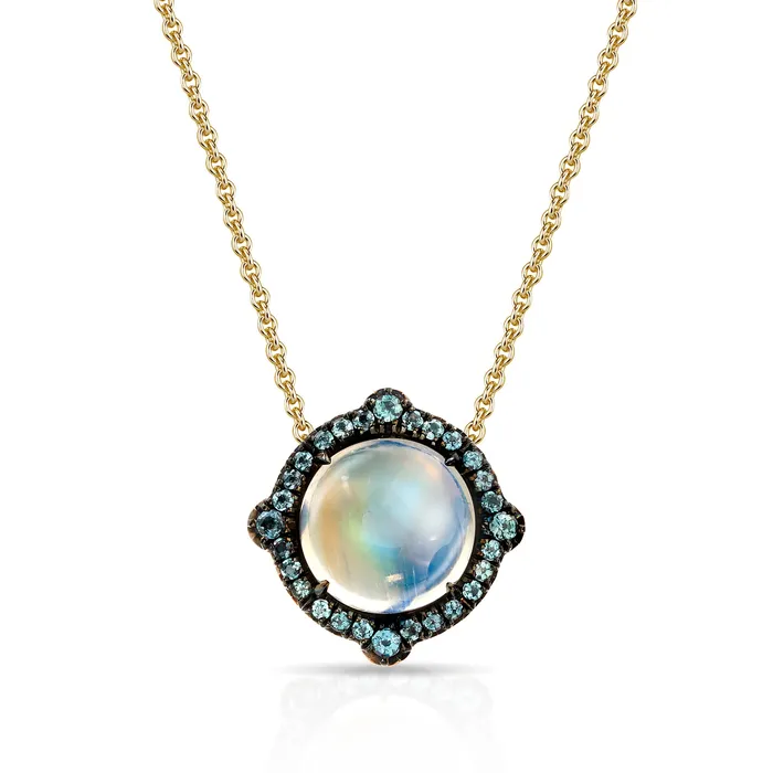 Necklaces OMI Gems Inc 18K Yellow Gold Moonstone Alexandrite Halo Pendant Necklaces OMI Gems Inc 18K Yellow Gold Moonstone Alexandrite Halo Pendant