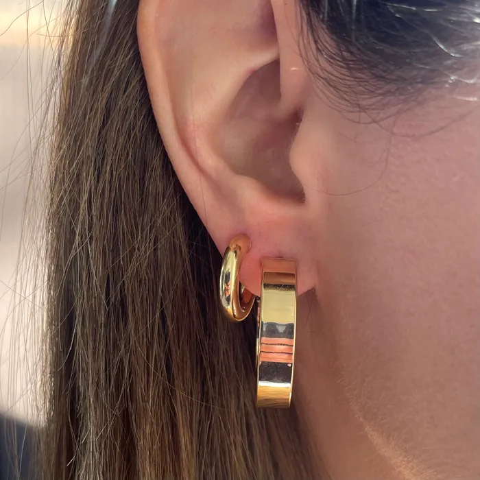 NicoleHD Jewelry Earrings Gold Flat Hollow Hoop Earrings