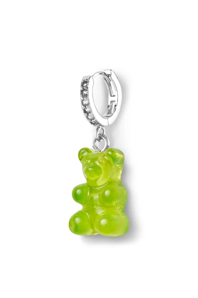 Nostalgia bear hoop Silver plated Lime Crystal Haze Jewelry Earrings