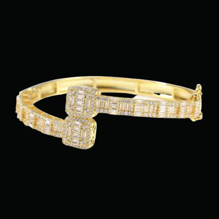Openable 7MM Openable Square Baguette Iced Out Diamond Bracelet Bracelets