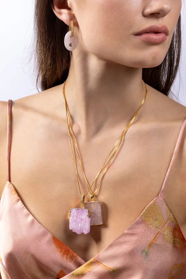 Pink Agate Pave connector Crystal Haze Jewelry Earrings