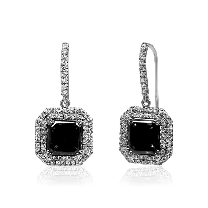 Polachecks Collection Earrings Emerald Cut Black Diamond Earrings