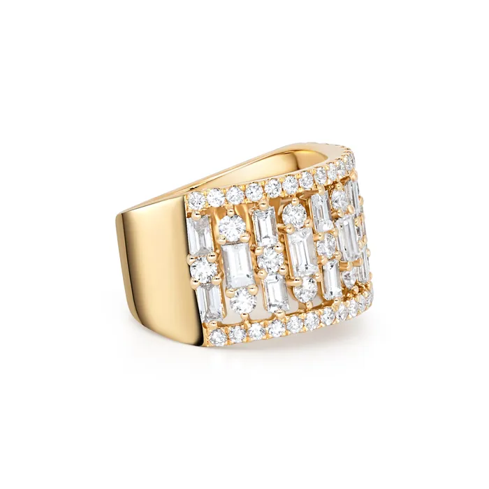 Polachecks Collection Rings Wide Open Baguette Round Diamond Band