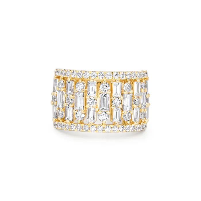 Polachecks Collection Rings Wide Open Baguette Round Diamond Band