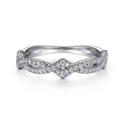Rings 14K White Gold Twisted Diamond Stackable Ring GABRIEL CO