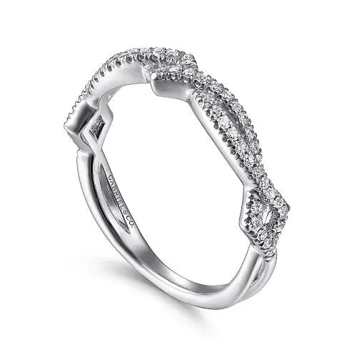Rings 14K White Gold Twisted Diamond Stackable Ring GABRIEL CO