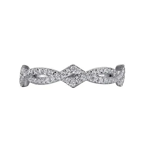 Rings 14K White Gold Twisted Diamond Stackable Ring GABRIEL CO