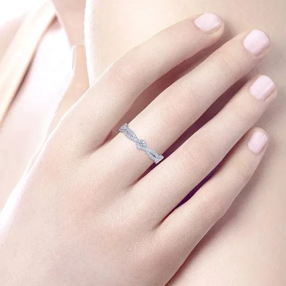 Rings 14K White Gold Twisted Diamond Stackable Ring GABRIEL CO