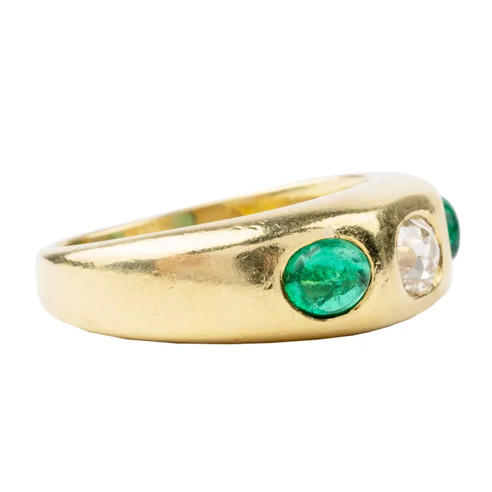 Rings Bell Bird Antiques Antique Flush Set Diamond and Emerald Ring