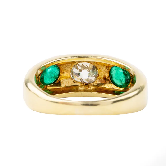 Rings Bell Bird Antiques Antique Flush Set Diamond and Emerald Ring