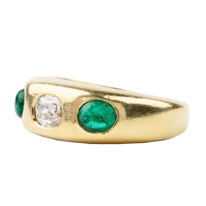 Rings Bell Bird Antiques Antique Flush Set Diamond and Emerald Ring