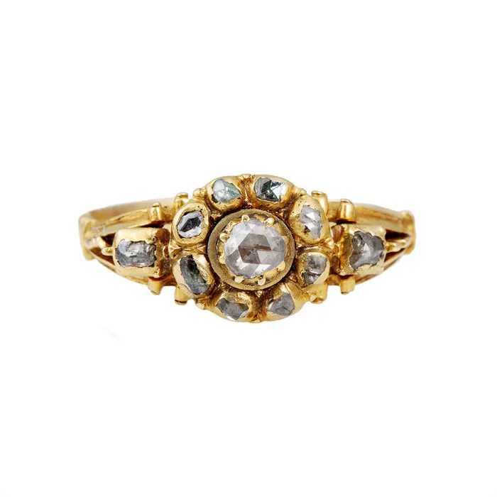 Rings Bell Bird Antiques Early 18th Century Rose Cut Diamond Cluster Ring