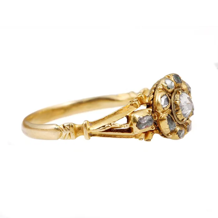 Rings Bell Bird Antiques Early 18th Century Rose Cut Diamond Cluster Ring