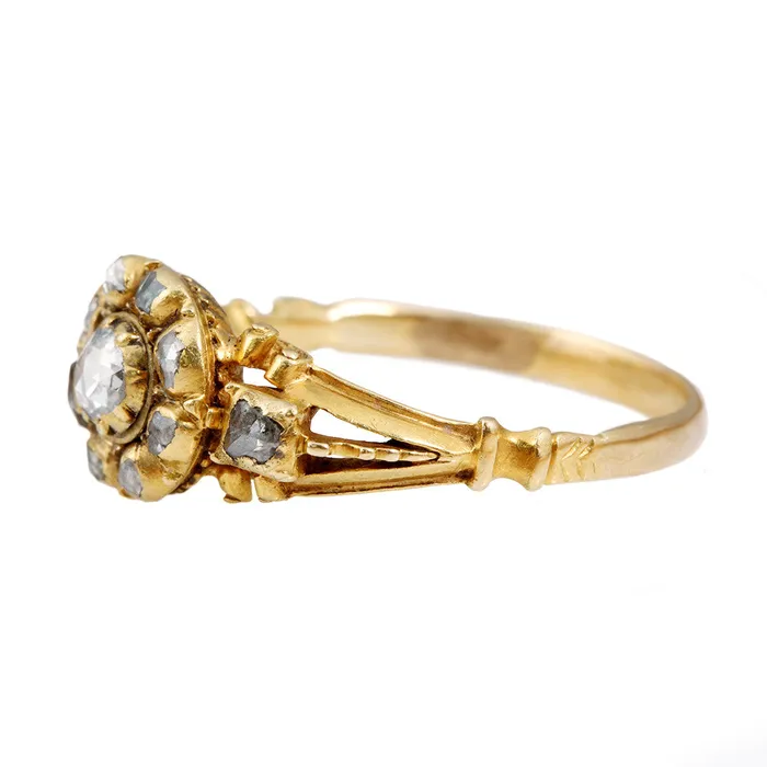 Rings Bell Bird Antiques Early 18th Century Rose Cut Diamond Cluster Ring