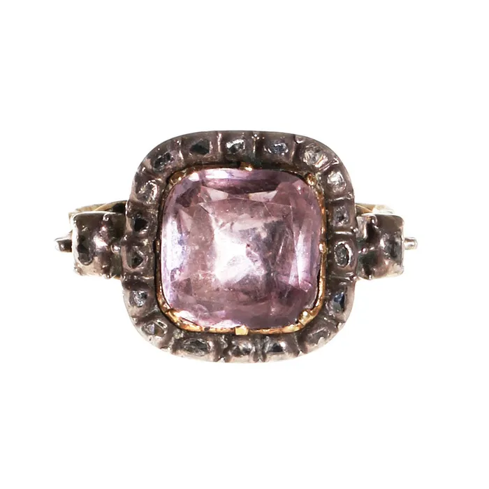 Rings Bell Bird Antiques Georgian Pink Topaz and Diamond Ring