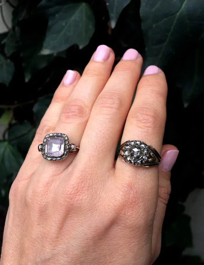 Rings Bell Bird Antiques Georgian Pink Topaz and Diamond Ring