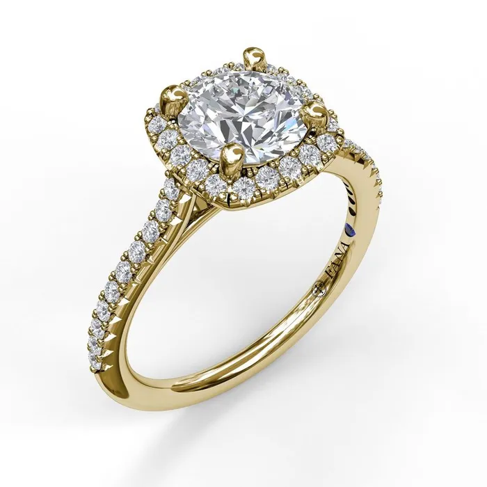 Rings FANA Delicate Cushion Halo Engagement Ring With Pave Shank