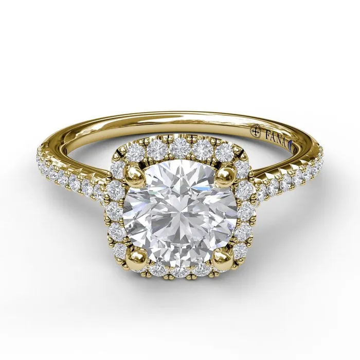 Rings FANA Delicate Cushion Halo Engagement Ring With Pave Shank