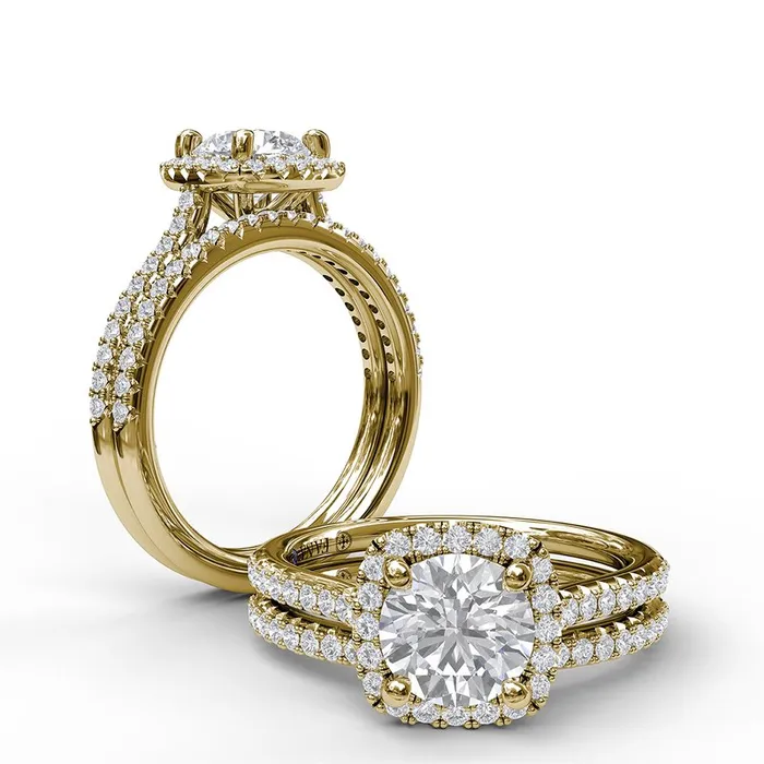 Rings FANA Delicate Cushion Halo Engagement Ring With Pave Shank