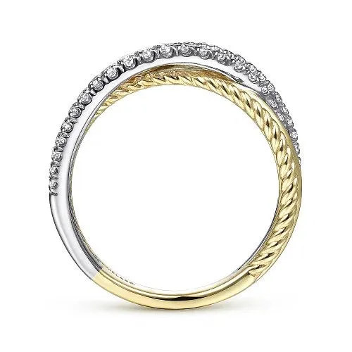 Rings GABRIEL CO 14K WhiteYellow Gold Twisted Rope and Diamond Criss Cross Ring