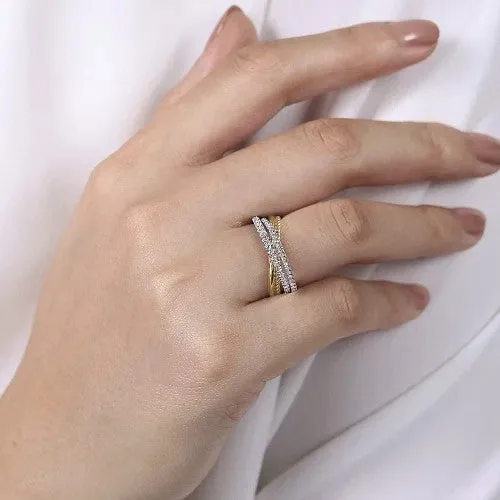 Rings GABRIEL CO 14K WhiteYellow Gold Twisted Rope and Diamond Criss Cross Ring