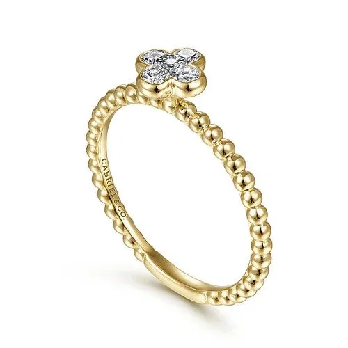 Rings GABRIEL CO 14K Yellow Gold Diamond Cluster Clover and Bujukan Bead Ring Rings GABRIEL CO 14K Yellow Gold Diamond Cluster Clover and Bujukan Bead Ring