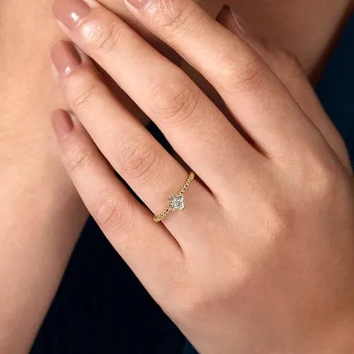 Rings GABRIEL CO 14K Yellow Gold Diamond Cluster Clover and Bujukan Bead Ring Rings GABRIEL CO 14K Yellow Gold Diamond Cluster Clover and Bujukan Bead Ring