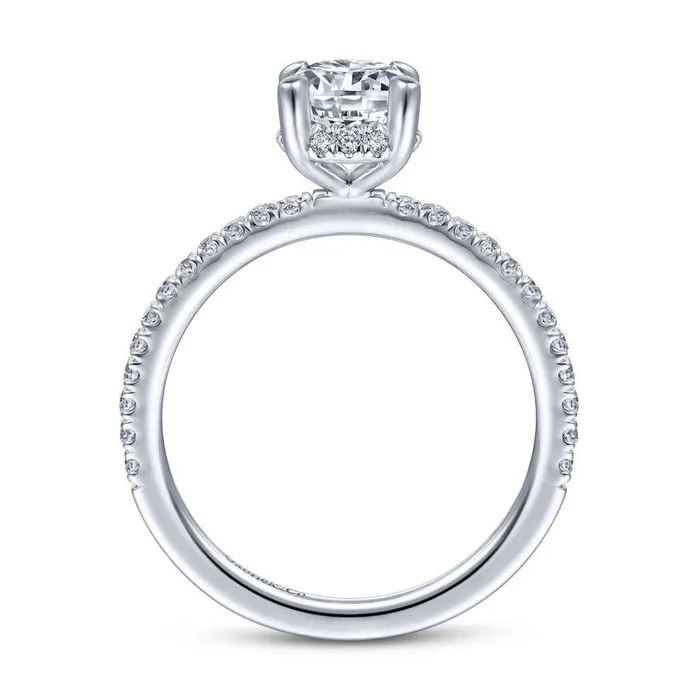 Rings GABRIEL CO Hart 14K White Gold Hidden Halo Oval Diamond Engagement Ring Setting Only