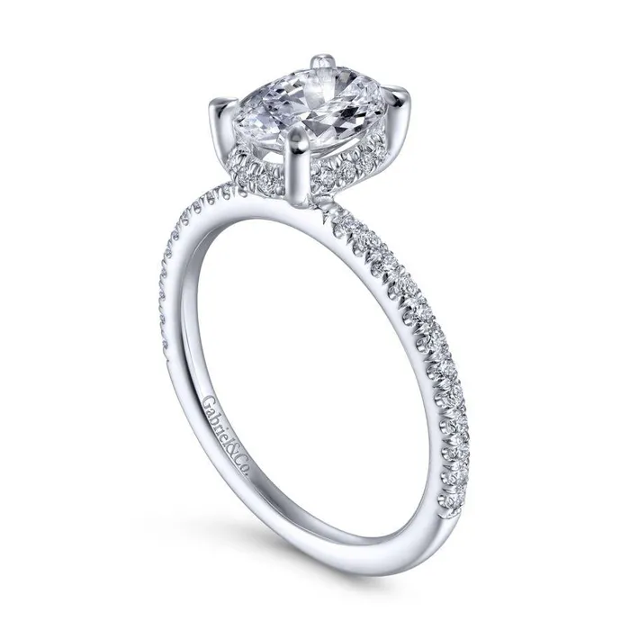 Rings GABRIEL CO Hart 14K White Gold Hidden Halo Oval Diamond Engagement Ring Setting Only