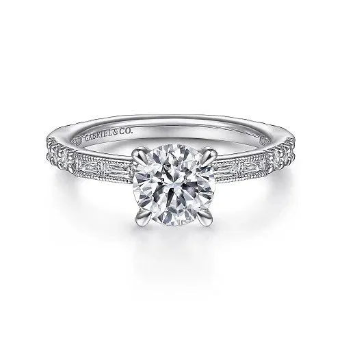 Rings GABRIEL CO Luca Art Deco 14K White Gold Round Diamond Channel Set Engagement RingSetting Only Rings GABRIEL CO Luca Art Deco 14K White Gold Round Diamond Channel Set Engagement RingSetting Only
