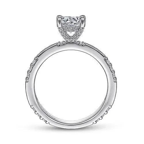 Rings GABRIEL CO Luca Art Deco 14K White Gold Round Diamond Channel Set Engagement RingSetting Only