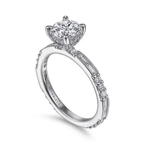 Rings GABRIEL CO Luca Art Deco 14K White Gold Round Diamond Channel Set Engagement RingSetting Only