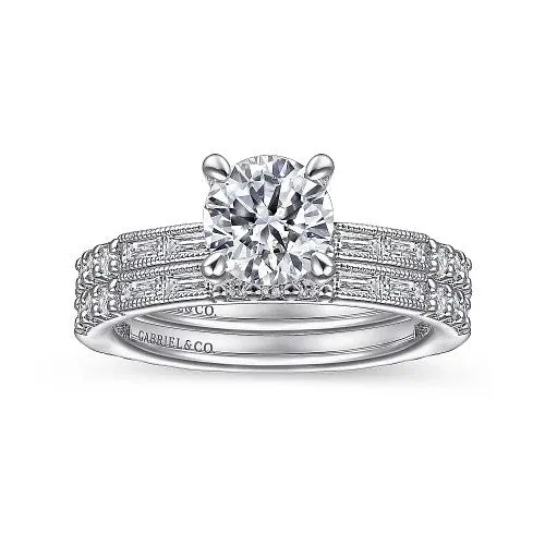 Rings GABRIEL CO Luca Art Deco 14K White Gold Round Diamond Channel Set Engagement RingSetting Only