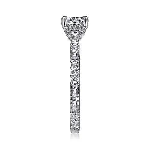 Rings GABRIEL CO Luca Art Deco 14K White Gold Round Diamond Channel Set Engagement RingSetting Only