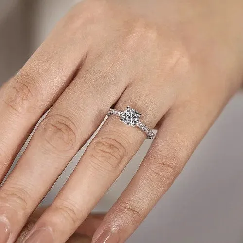 Rings GABRIEL CO Luca Art Deco 14K White Gold Round Diamond Channel Set Engagement RingSetting Only