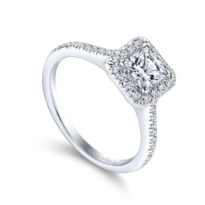 Rings GABRIEL CO Patience 14K White Gold Princess Halo Diamond Engagement Ring