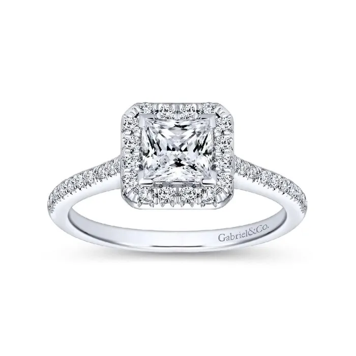 Rings GABRIEL CO Patience 14K White Gold Princess Halo Diamond Engagement Ring